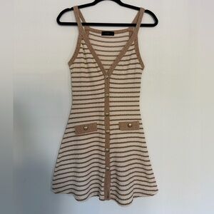 Striped Sleeveless Knit Mini Dress in Beige and Cream